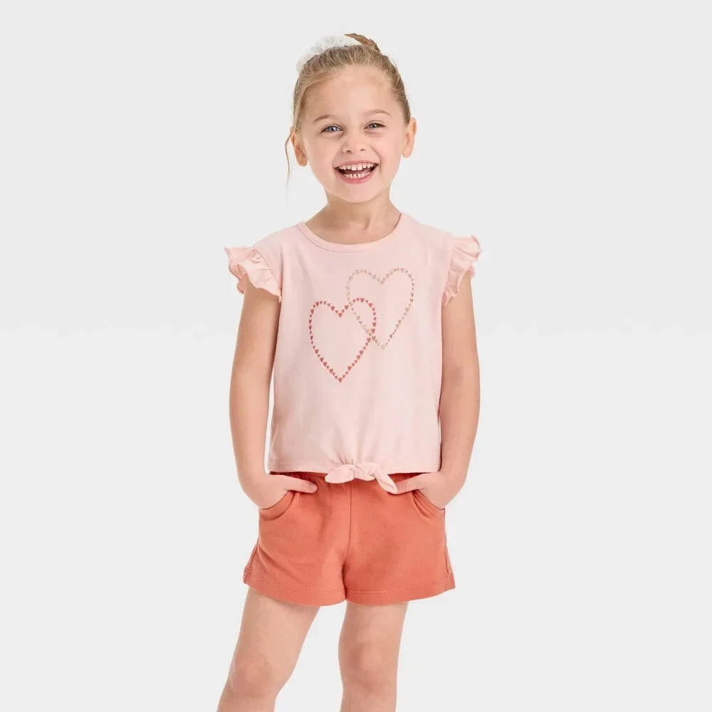 Cat & Jack 2pc Toddler Girls' Hearts T-Shirt & Shorts Set 2T